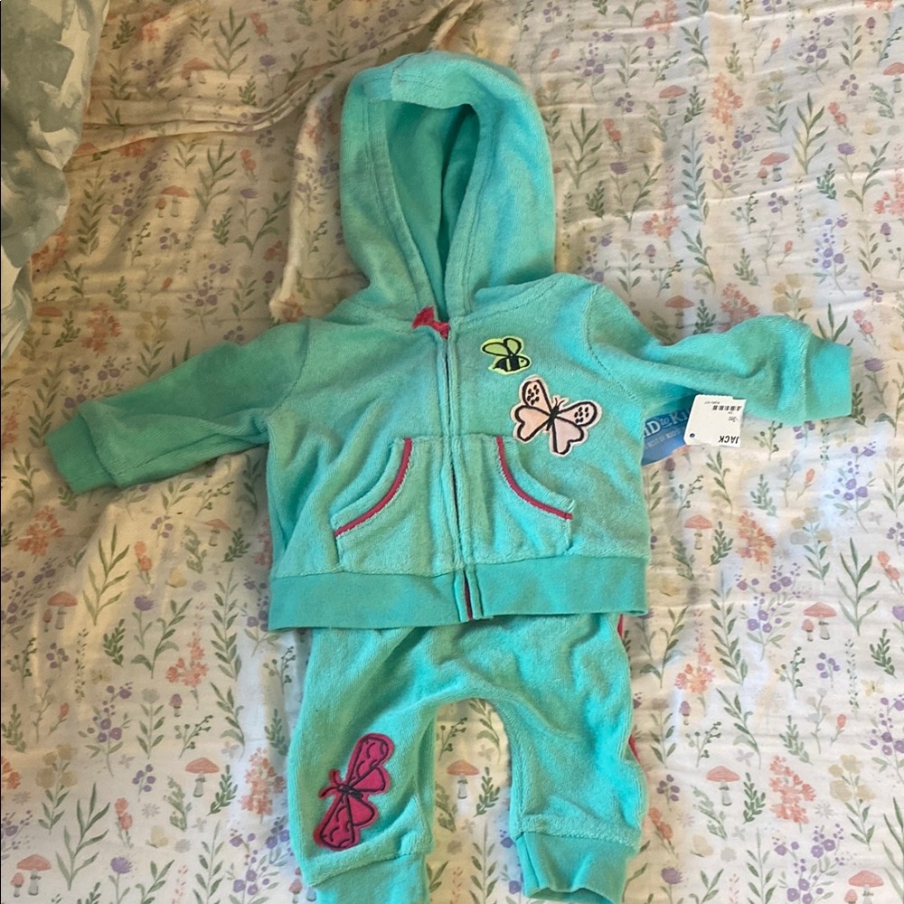 Cat & Jack Butterfly Green Matching Hoodie Pant Set 3M